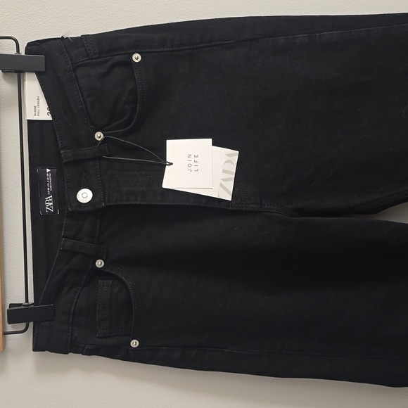 NWT ZARA Split Skinny Jeans High Rise Full Length Bootcut Flare Leg Black - Picture 5 of 9